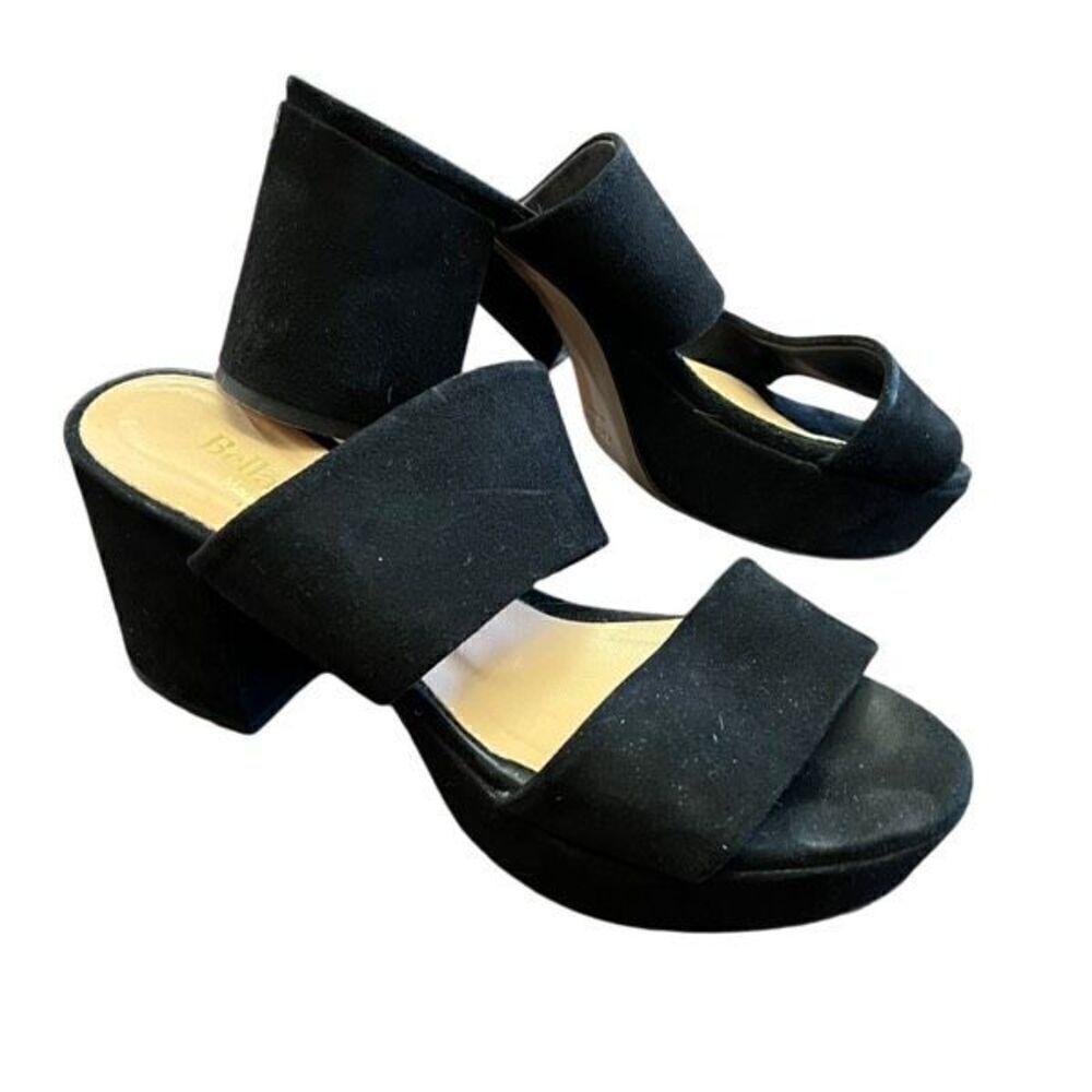 Vero Cuoio Bella Russo Italian Made Black Suede Block Heel Slip On Sandal Size 3